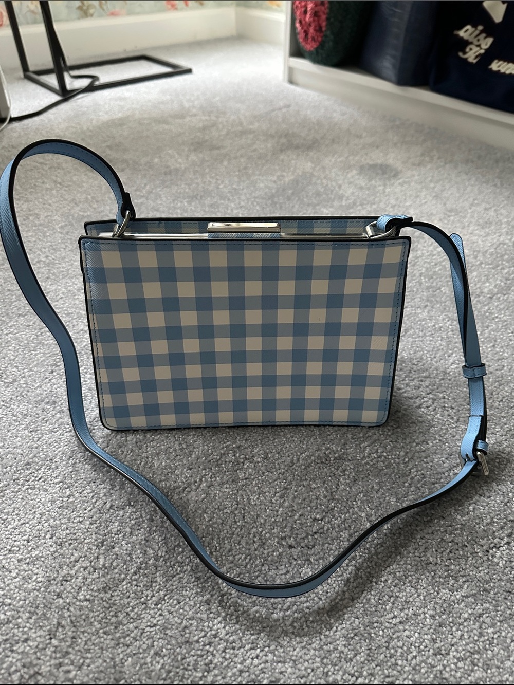Mango Blue and White Gingham Crossbody Bag